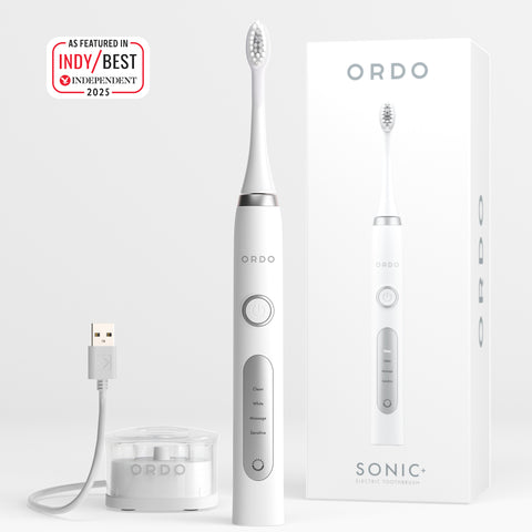 Ordo Sonic+ Toothbrush & 2x Brush Head Bundle - White/Silver