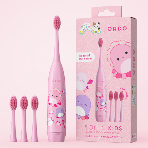 Ordo Sonic Kids Battery Toothbrush and Brush Head Bundle - Squishmallows Auggie
