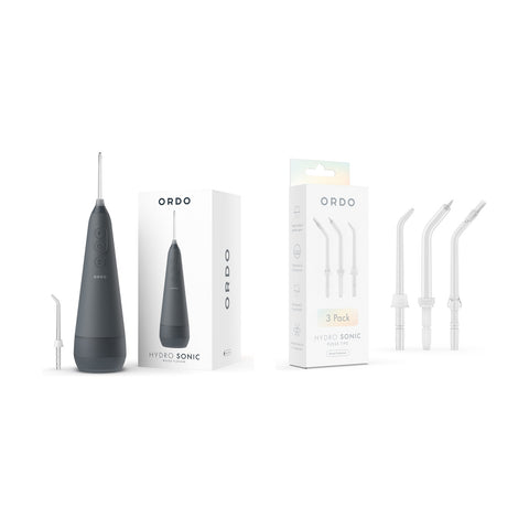 Ordo Hydro Sonic Water Flosser & Floss Tips Bundle - Charcoal Grey