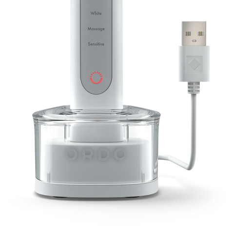 Ordo White/Silver Sonic+ Toothbrush in Sonic+ Charging Base